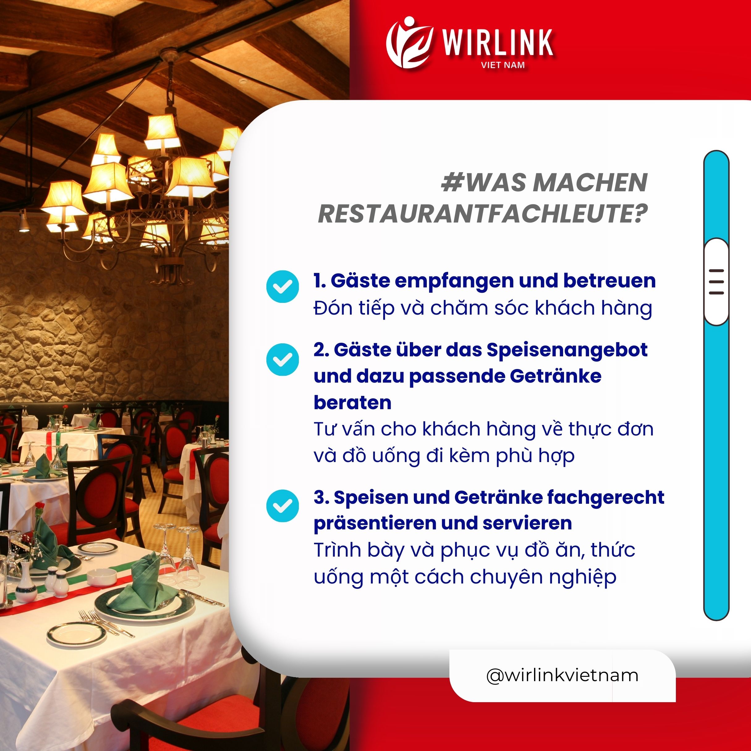 “Was machen Restaurantfachleute?” – Những công việc cơ bản của một chuyên viên nhà hàng