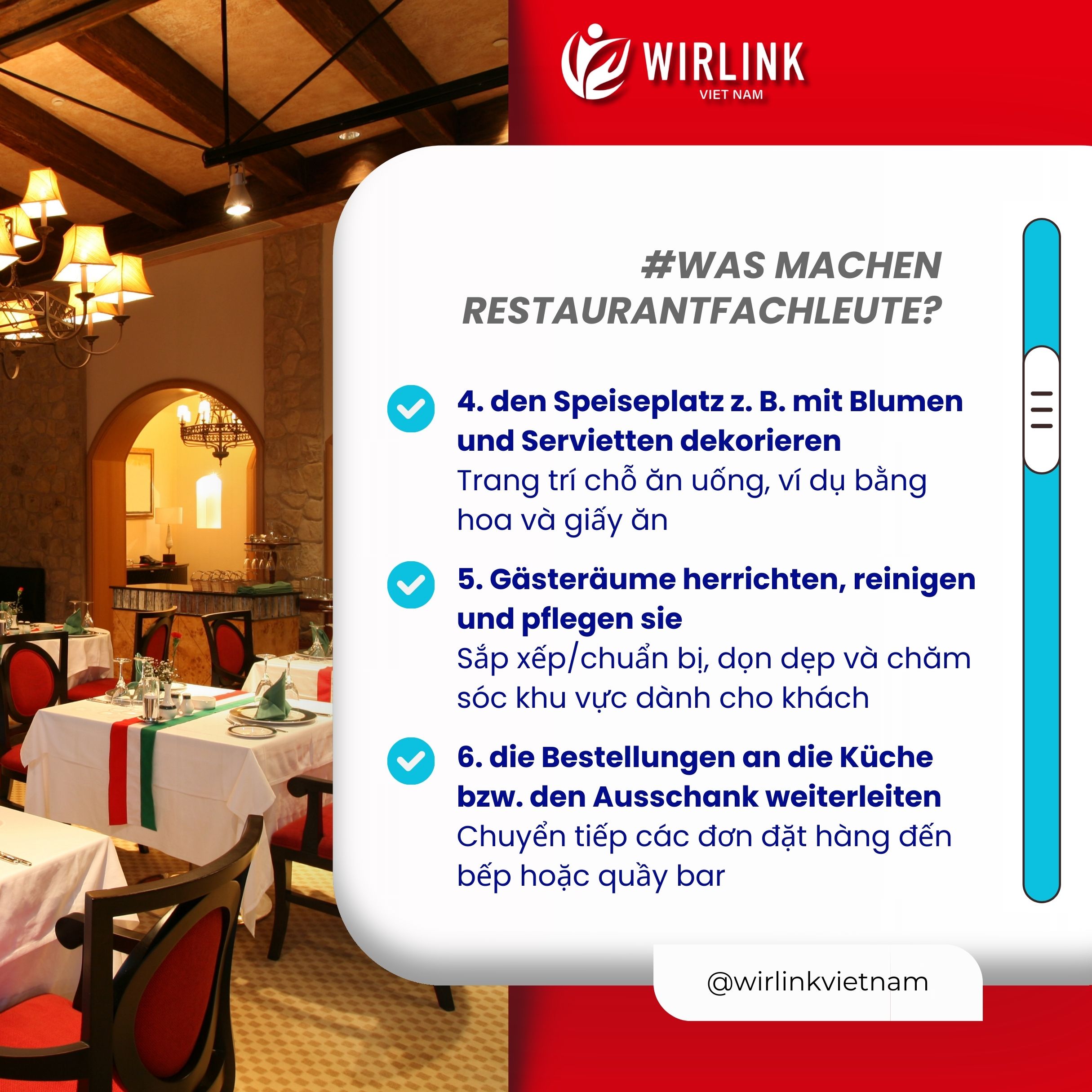 “Was machen Restaurantfachleute?” – Những công việc cơ bản của một chuyên viên nhà hàng