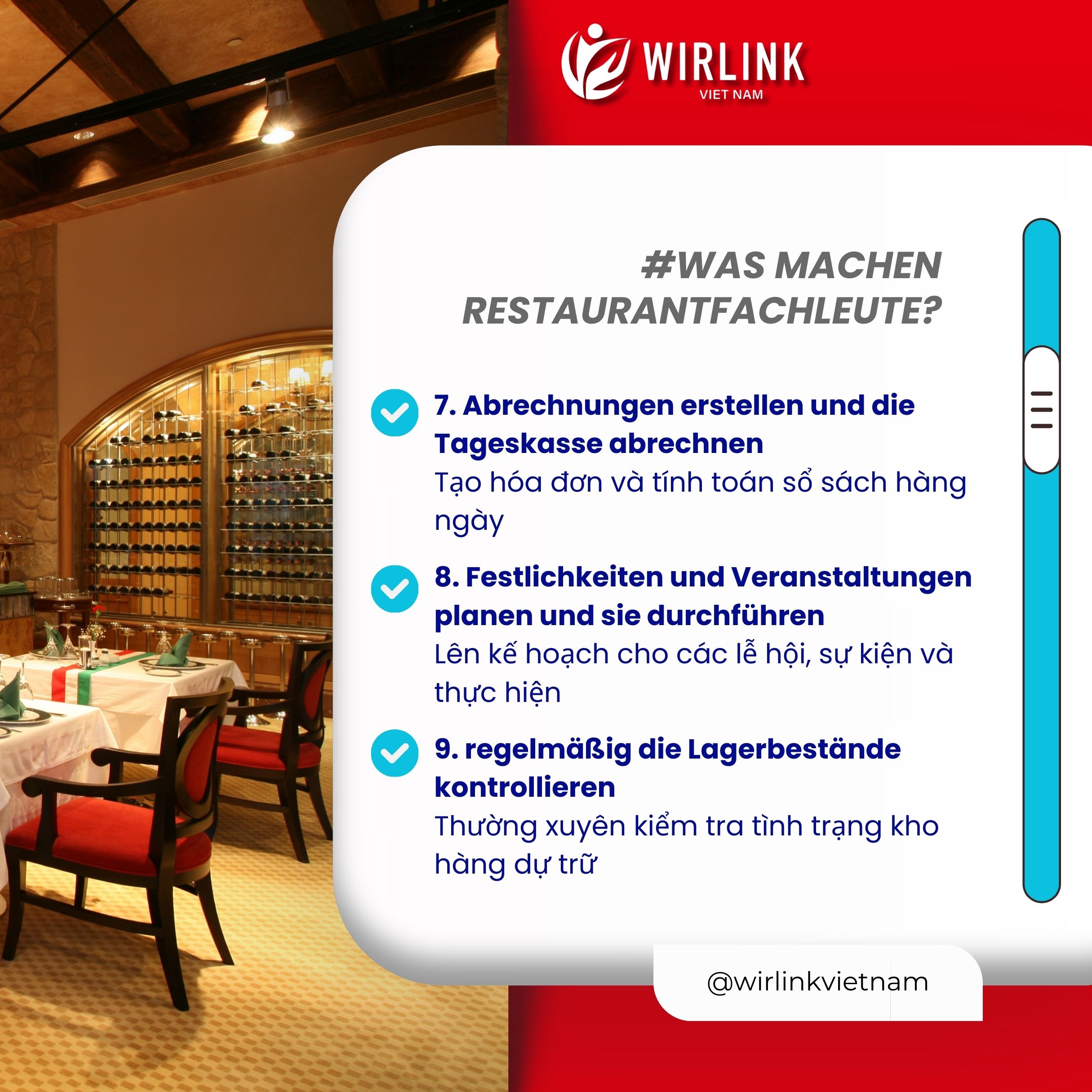“Was machen Restaurantfachleute?” – Những công việc cơ bản của một chuyên viên nhà hàng