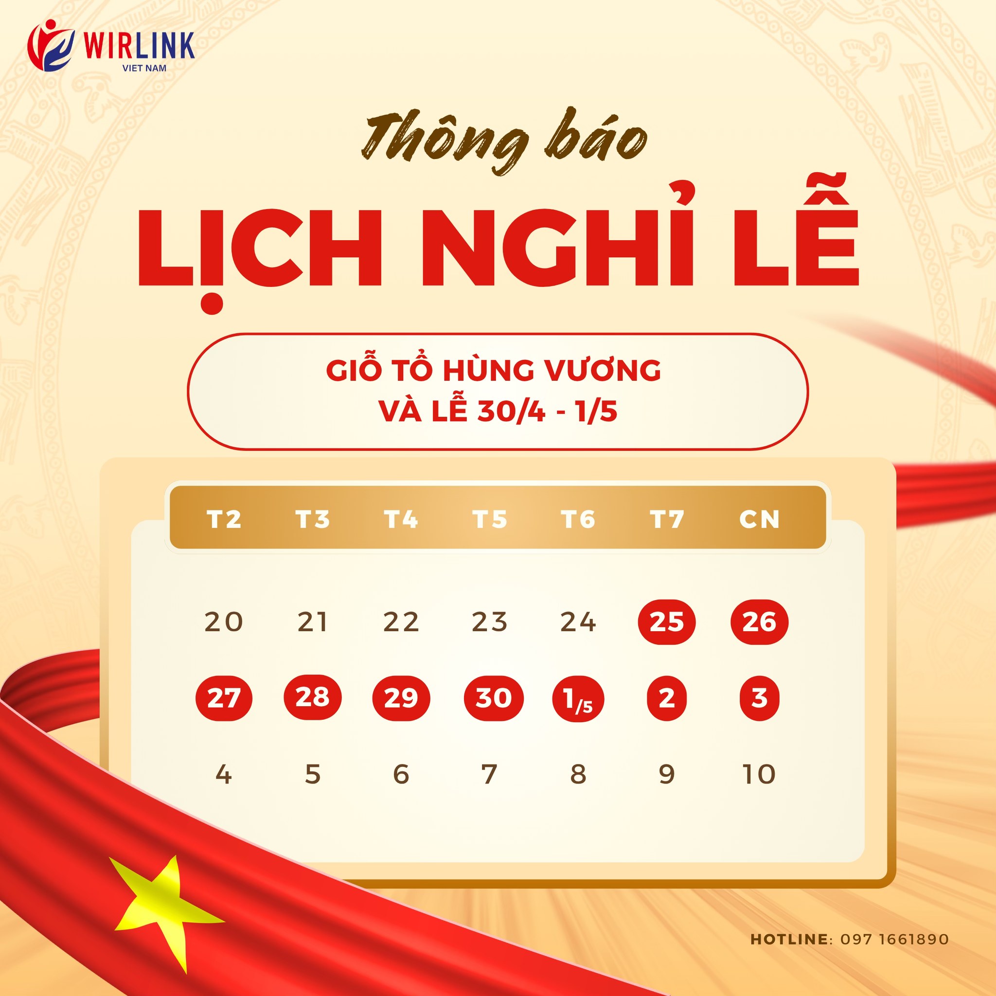 Lịch nghỉ lễ Giỗ Tổ Hùng Vương, Giải phóng Miền Nam và Quốc tế Lao động 2026